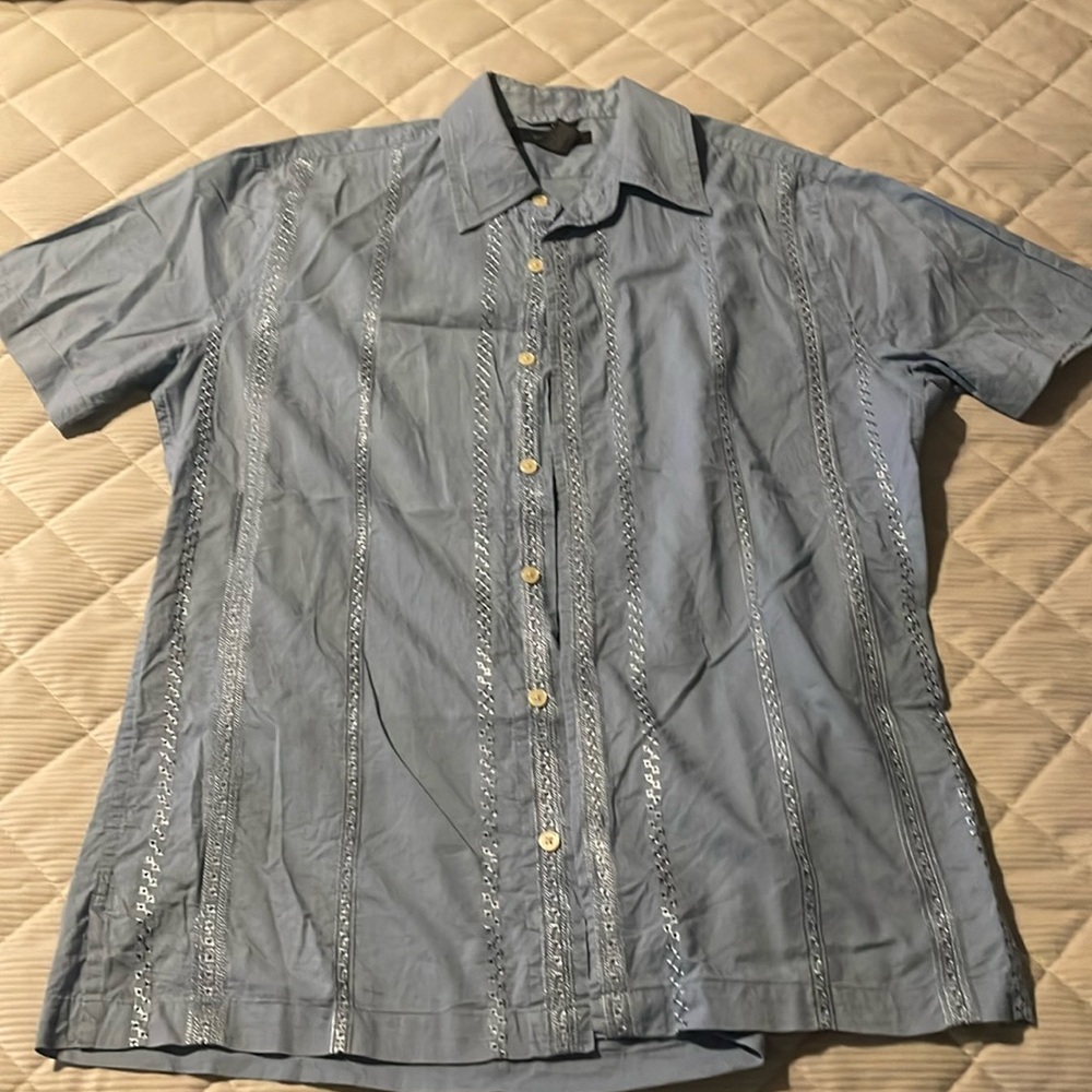 Men’s Guayabera Baby Blue embroidered short sleeve